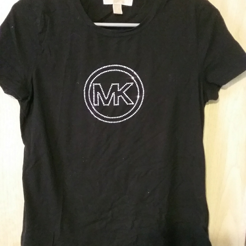 Ladies t-shirt  with  mk in rhinestones on front